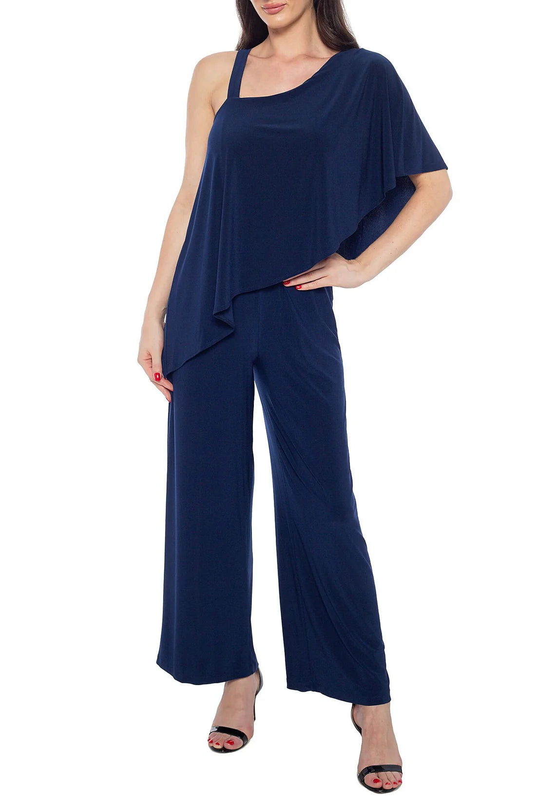 One Shoulder Asymmetrical Neck Short Flutter Sleeve Wide Leg Jumpsuit
