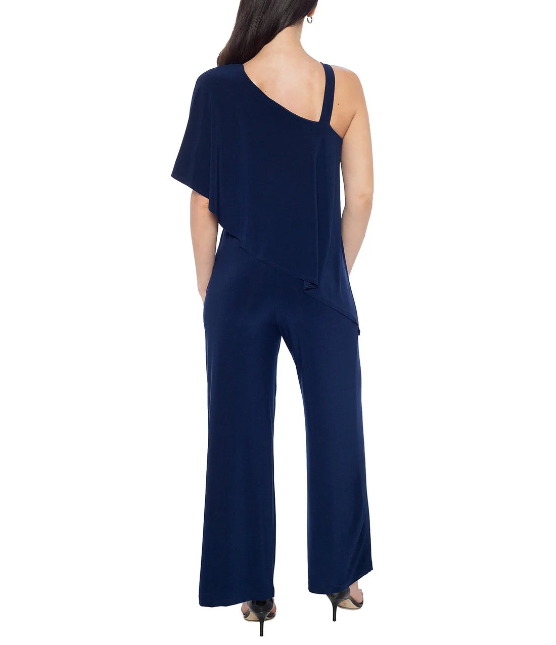 One Shoulder Asymmetrical Neck Short Flutter Sleeve Wide Leg Jumpsuit