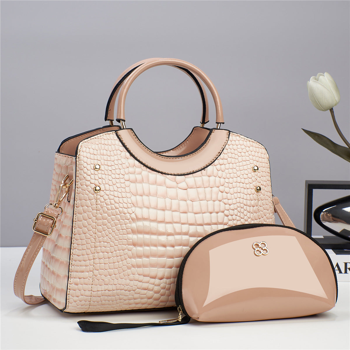 Medium Pu Leather Vintage Style Bucket Handbag