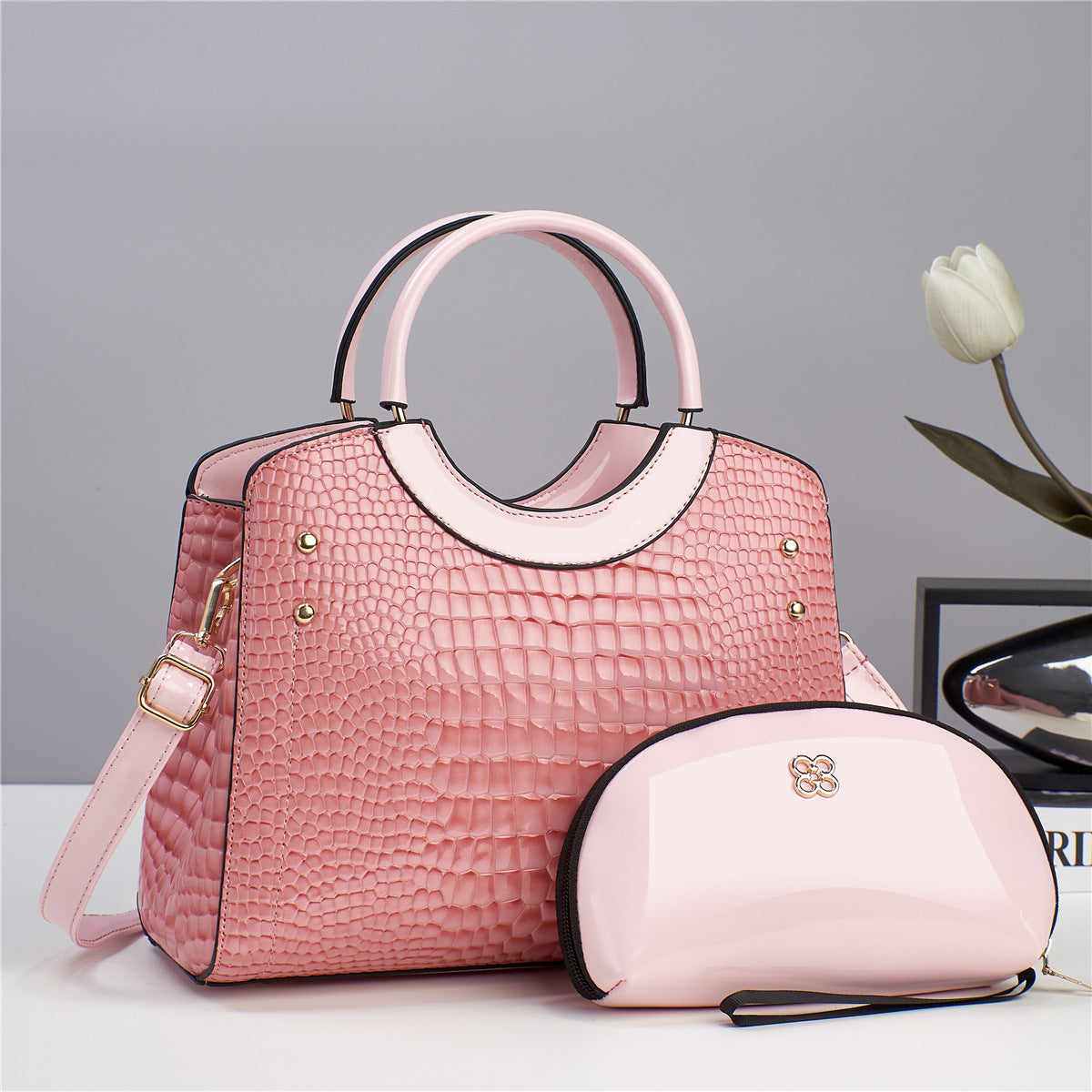 Medium Pu Leather Vintage Style Bucket Handbag