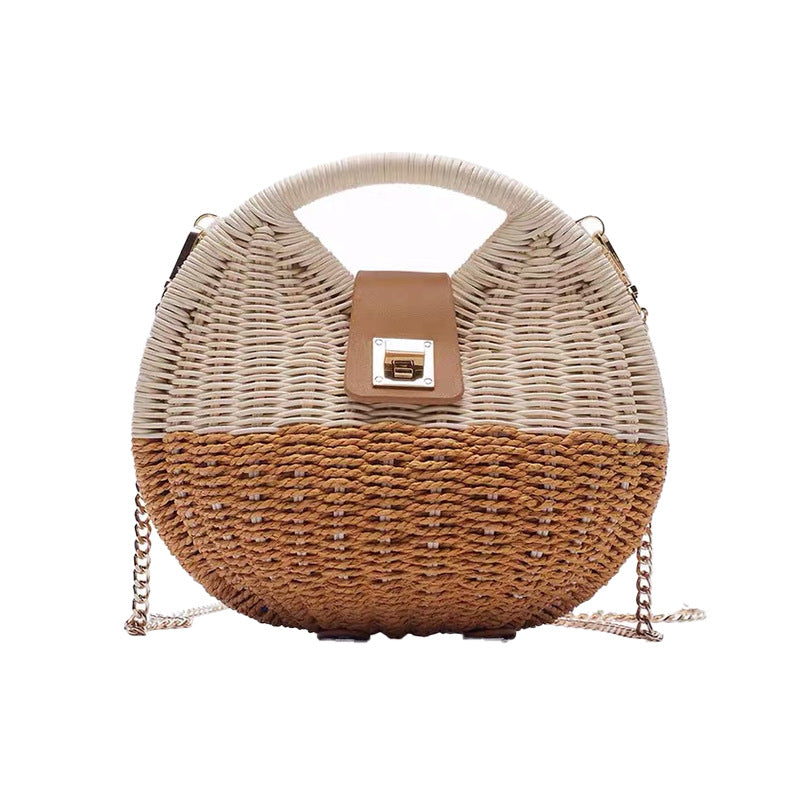 Small Color Block Weave Clasp  Lock Straw Bag