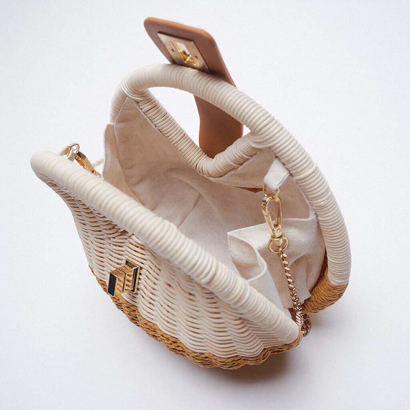 Small Color Block Weave Clasp  Lock Straw Bag