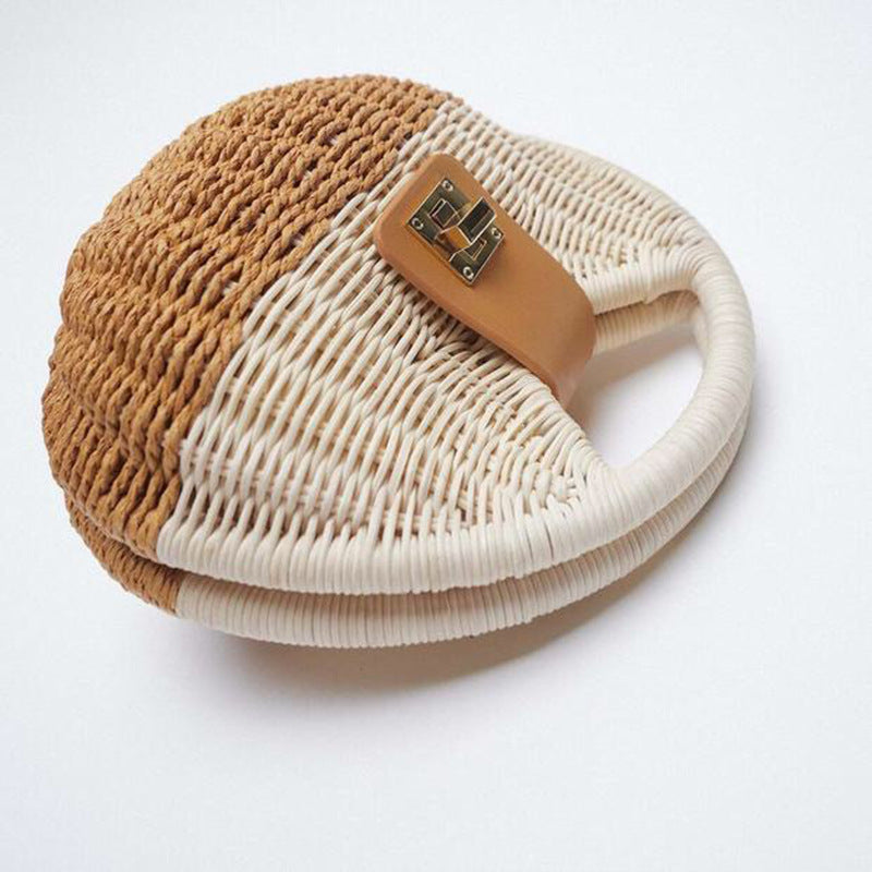 Small Color Block Weave Clasp  Lock Straw Bag