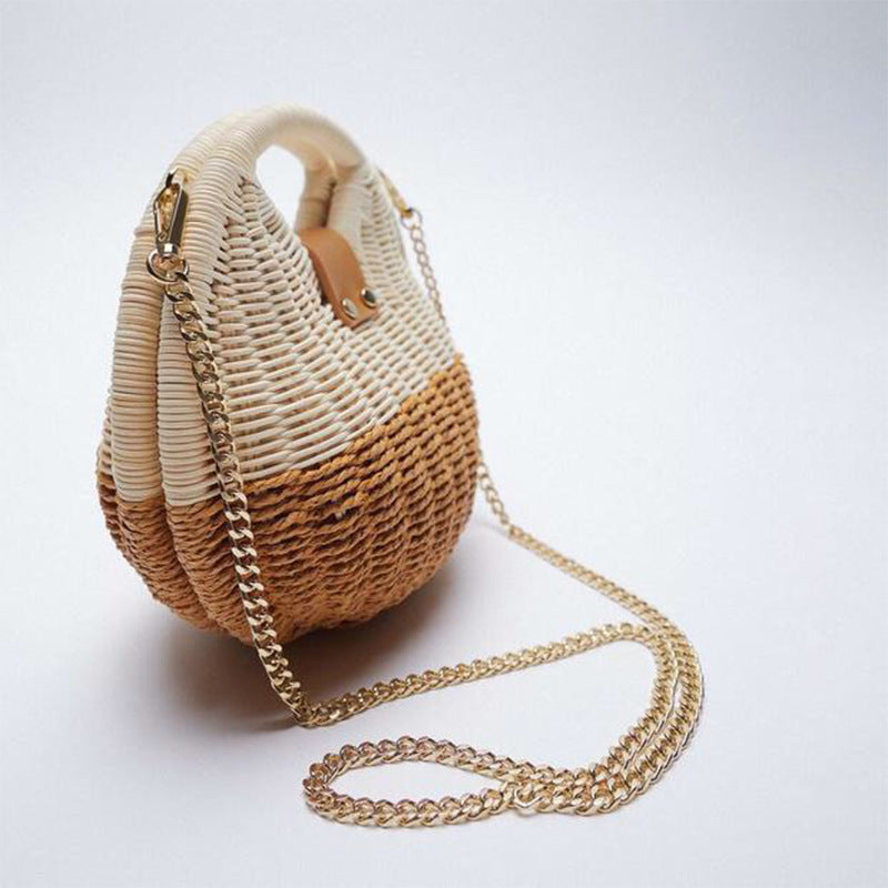 Small Color Block Weave Clasp  Lock Straw Bag