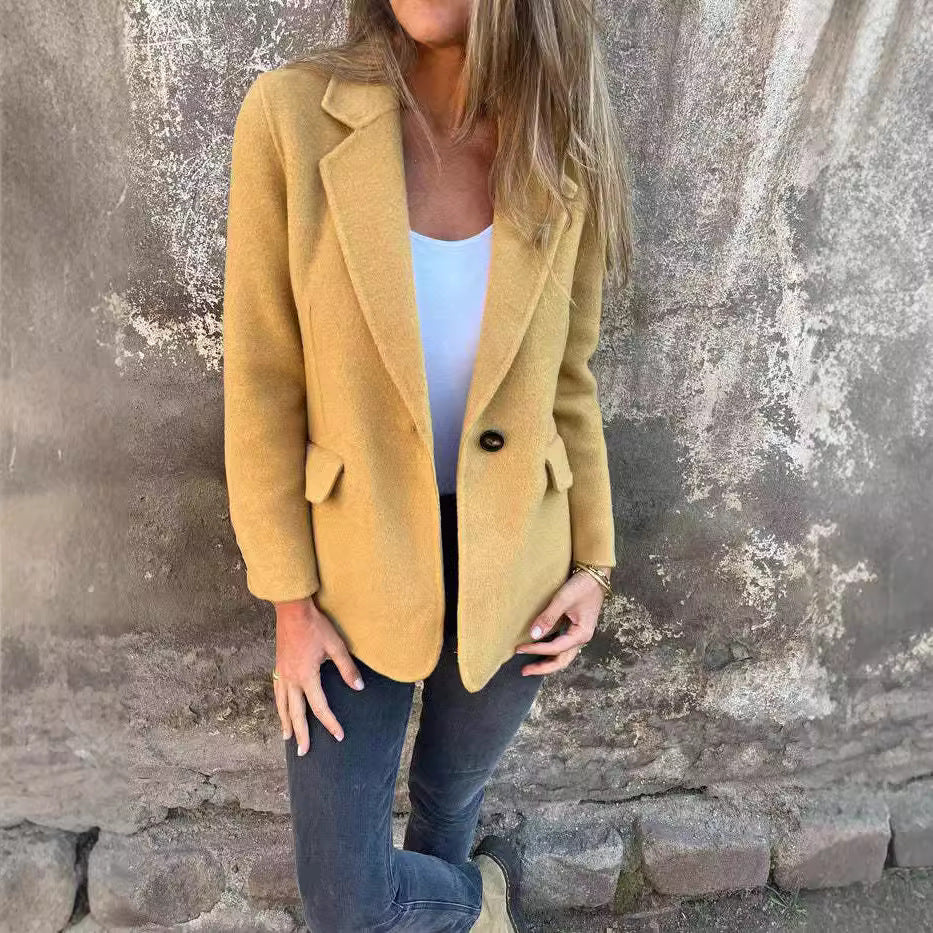 Casual Button Solid Color Woolen Coat Jacket