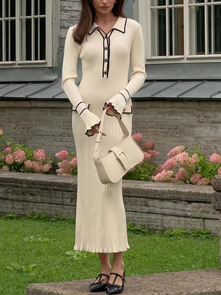 Knitted French Entry Lux Ruffled Sweater Dress