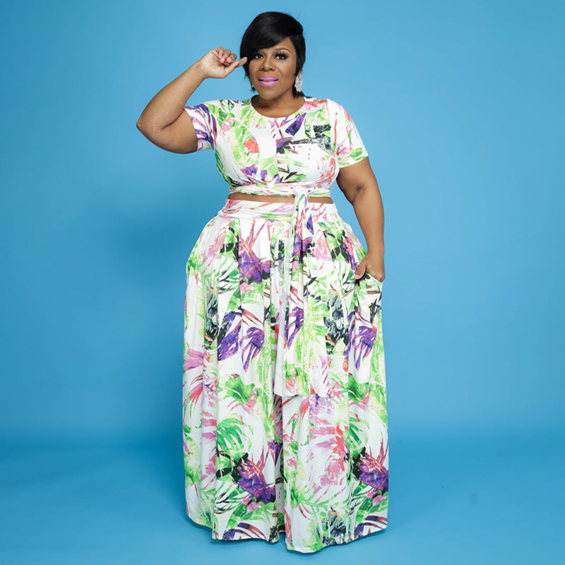 Cropped Two-Piece Multi-Printing Suit