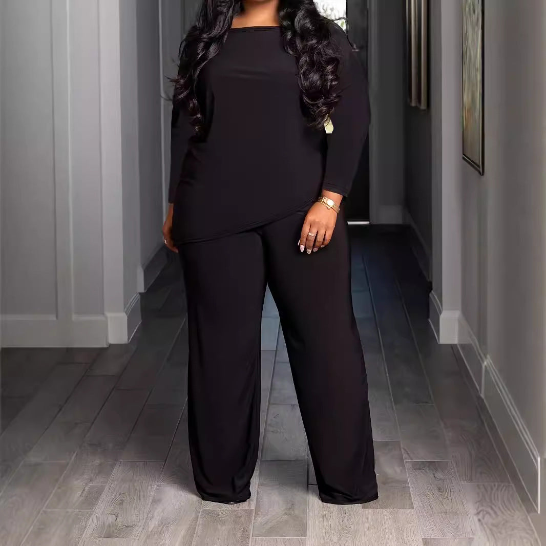 Casual Solid Asymmetric Two-Piece Set