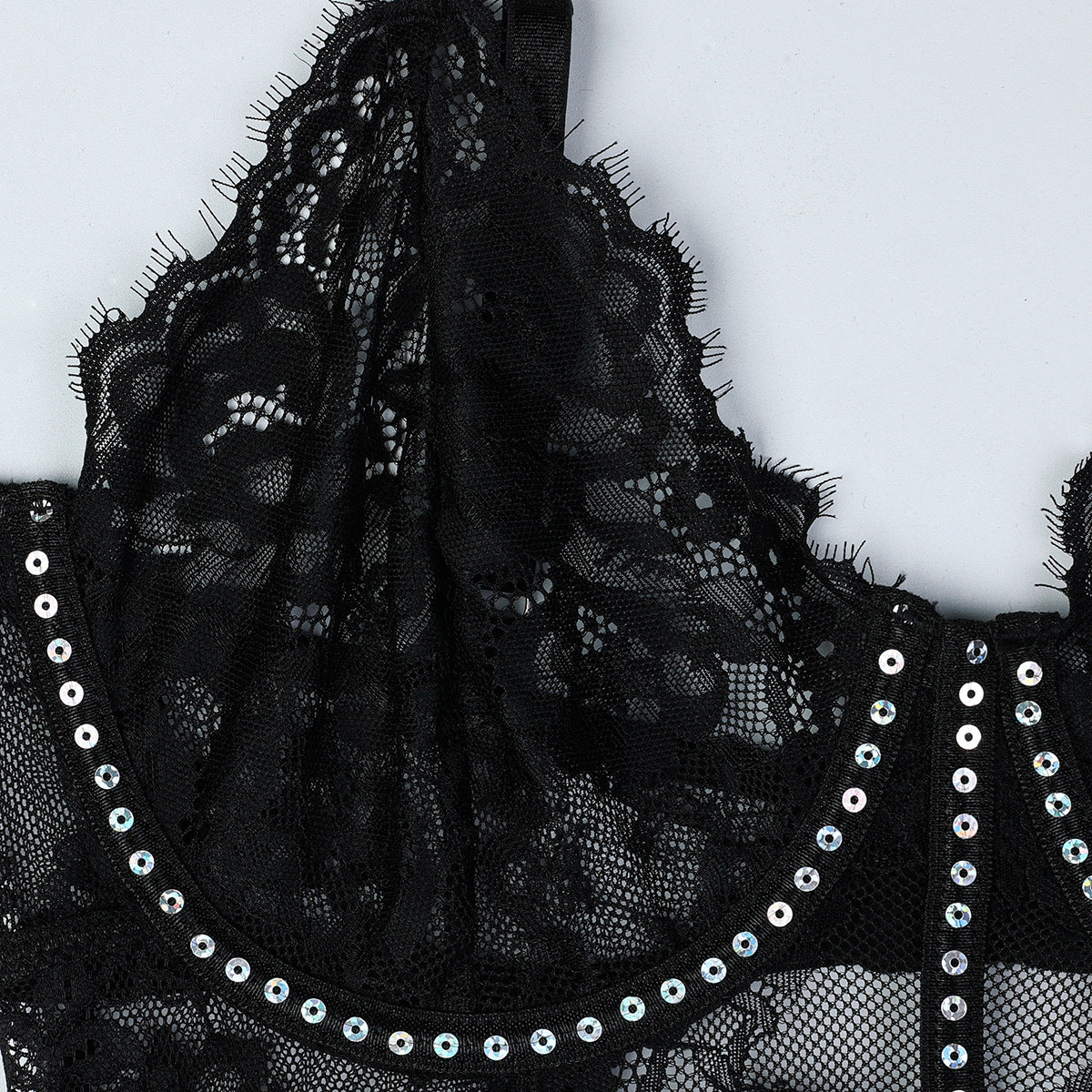 Sexy Sequence Lace Eyelash Two Piece Suit