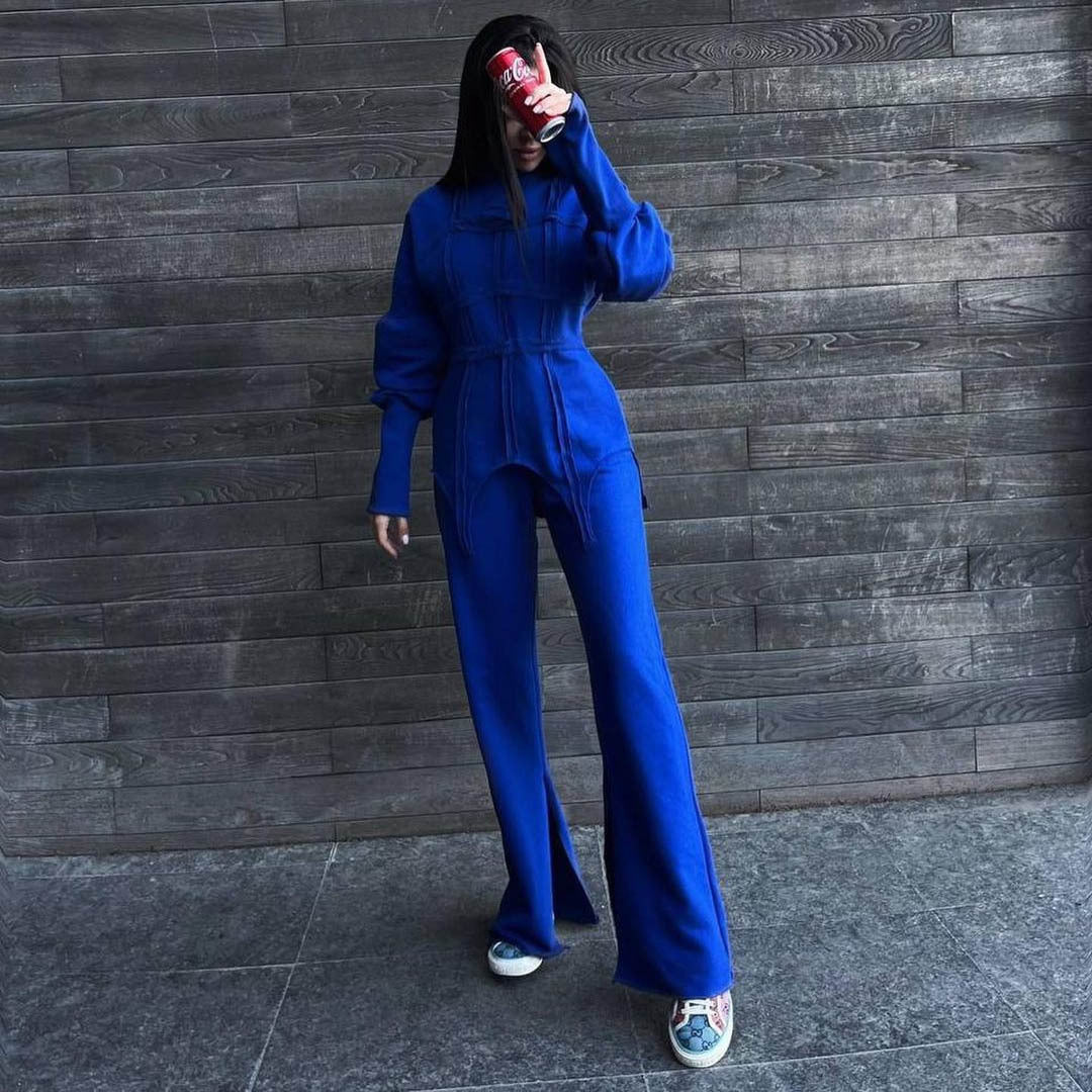 Pullover Hoodie Split Pants Two Piece