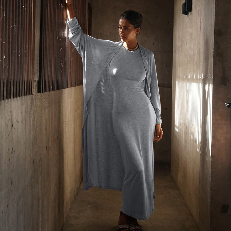 Sheath Maxi Round Neck Sleeveless Vest Two Piece Set