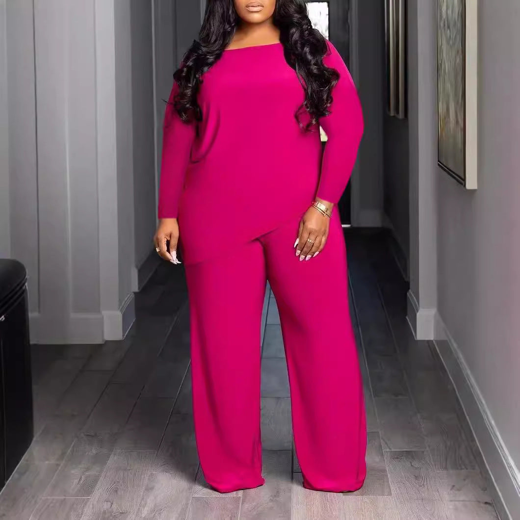 Casual Solid Asymmetric Two-Piece Set