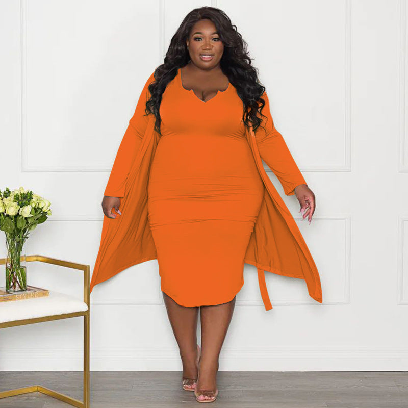 Casual Long Sleeve Tube Top Dress Two Piece Set