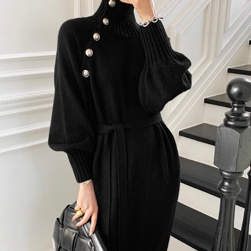 Knitted Japanese Korean Lace up Sweater Dress
