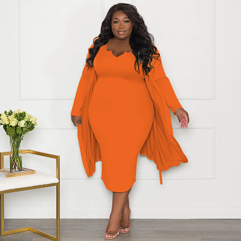 Casual Long Sleeve Tube Top Dress Two Piece Set