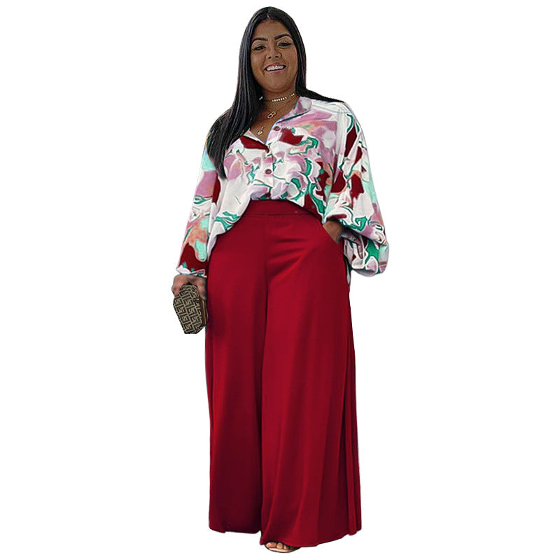Loose Casual Printed Top & Wide Leg Pants
