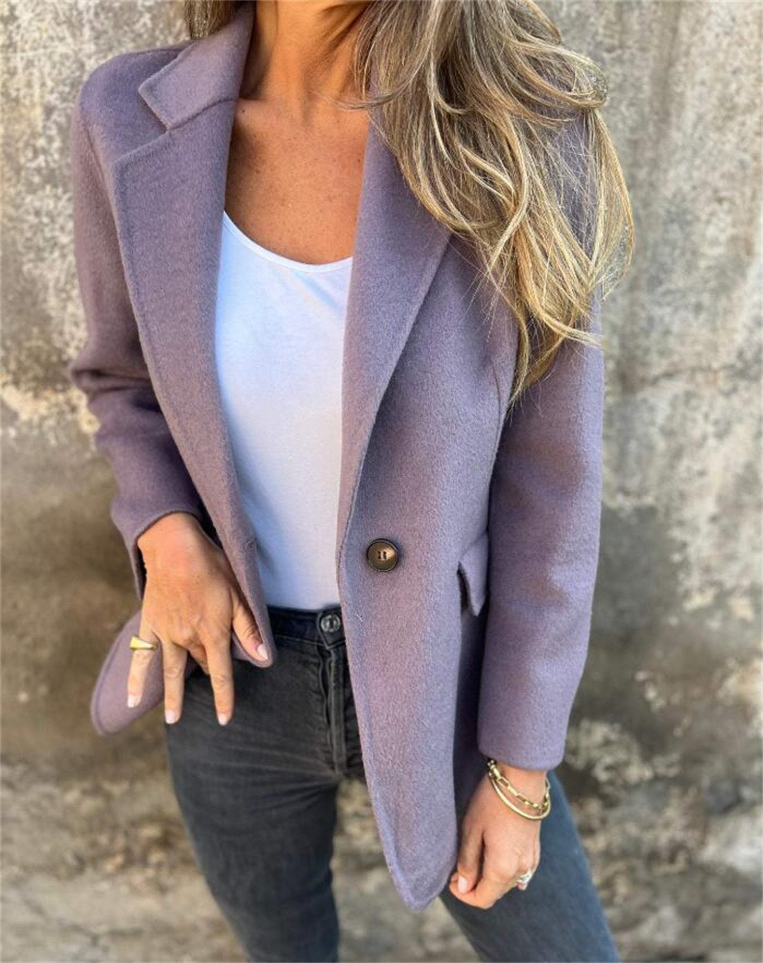 Casual Button Solid Color Woolen Coat Jacket