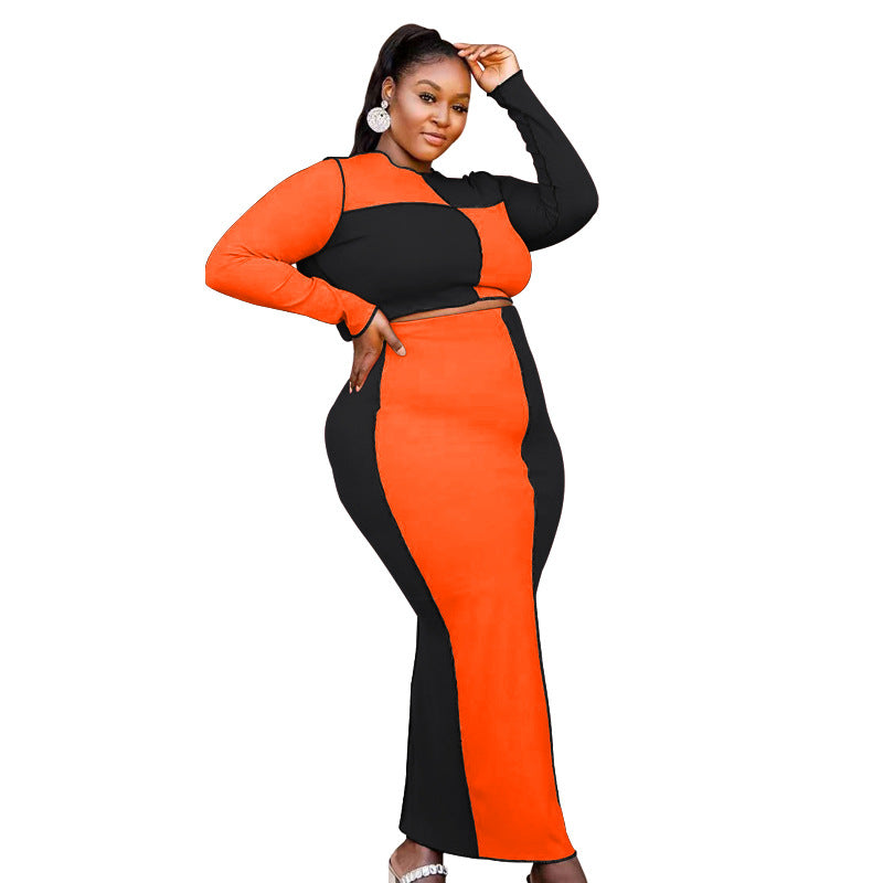 Plus Size Color Matching Sexy Casual Set