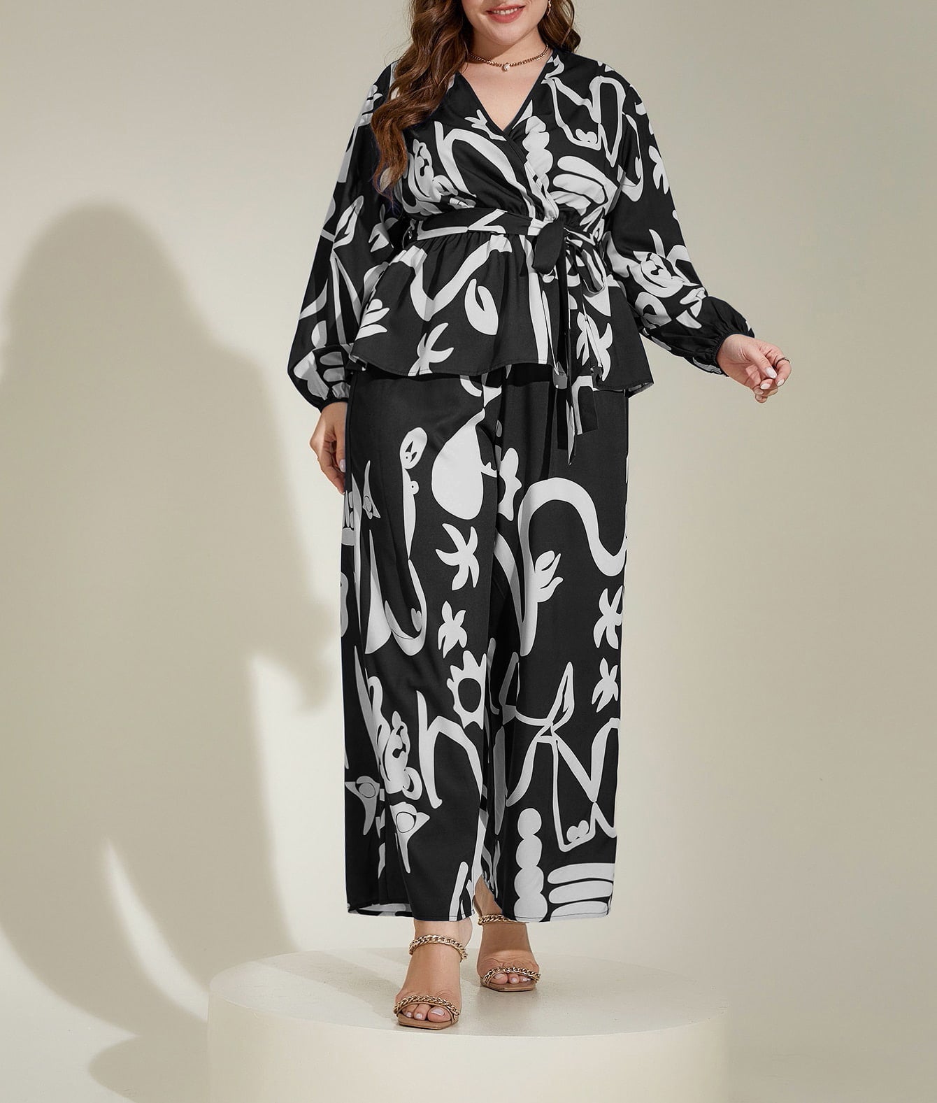 Loose Retro Floral V Neck Office Middle East Printing Shirt Outfit