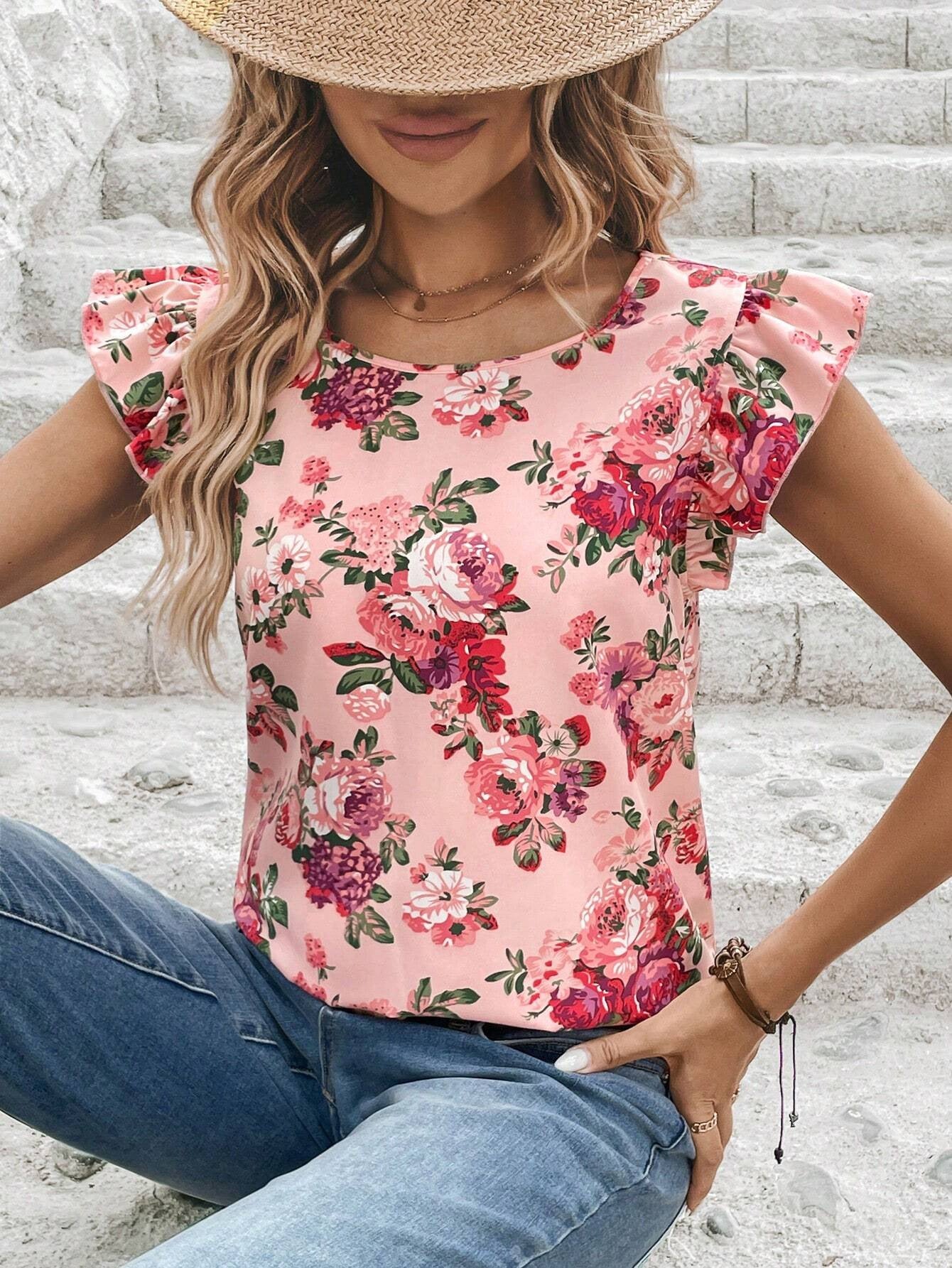 Summer Floral Print Short Sleeved Shirt