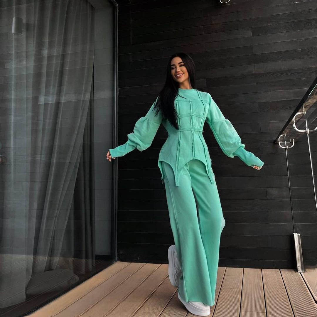 Pullover Hoodie Split Pants Two Piece