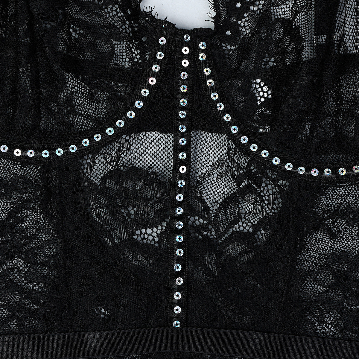 Sexy Sequence Lace Eyelash Two Piece Suit