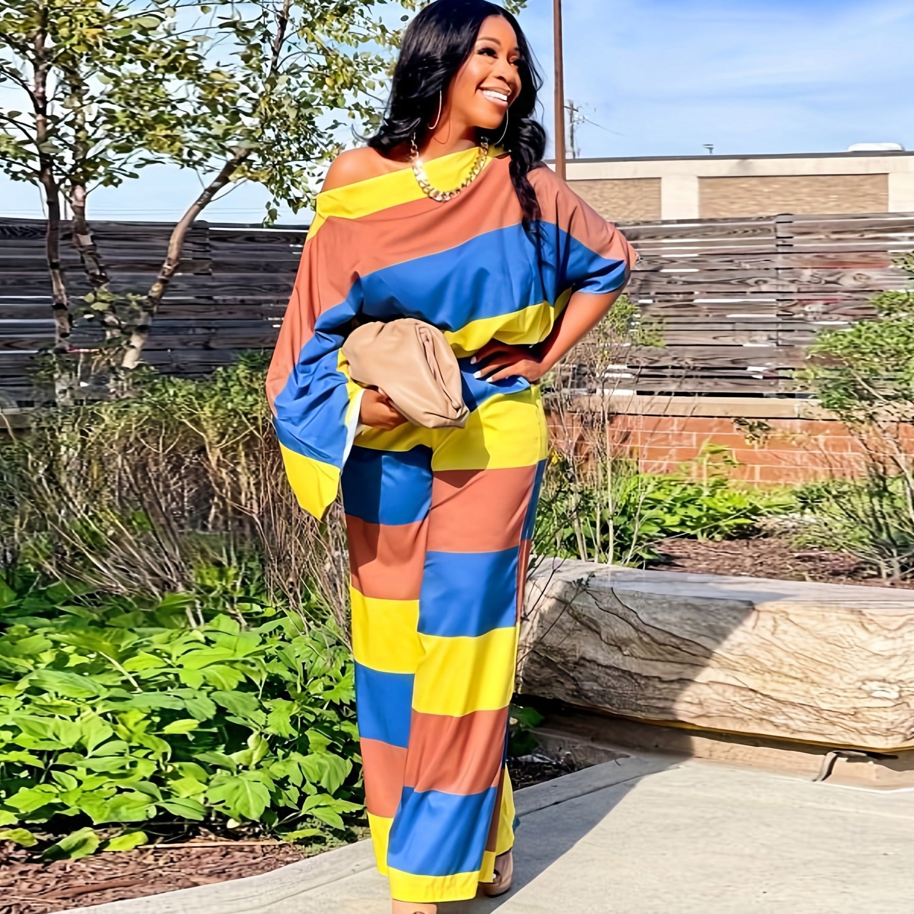 Loose Oversized Long Sleeves Suit Printed Shoulder Two Piece Set