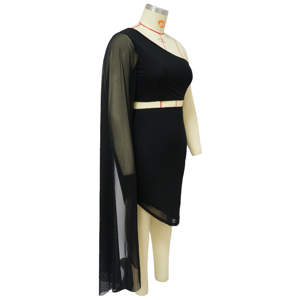 Train Sleeve Elastic Diagonal Two Piece Set