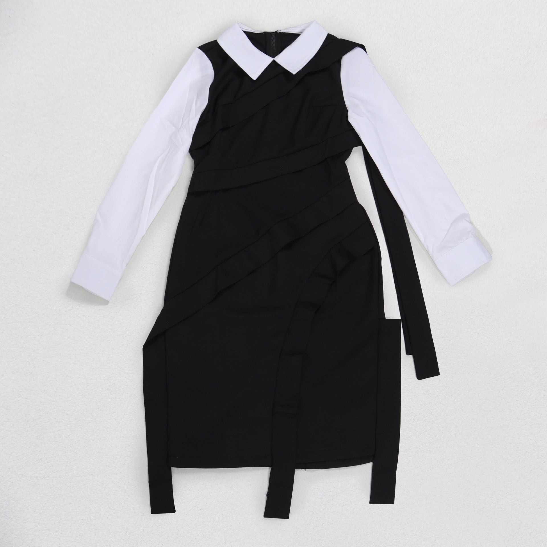 Contrast False Two Piece Ribbon Dress