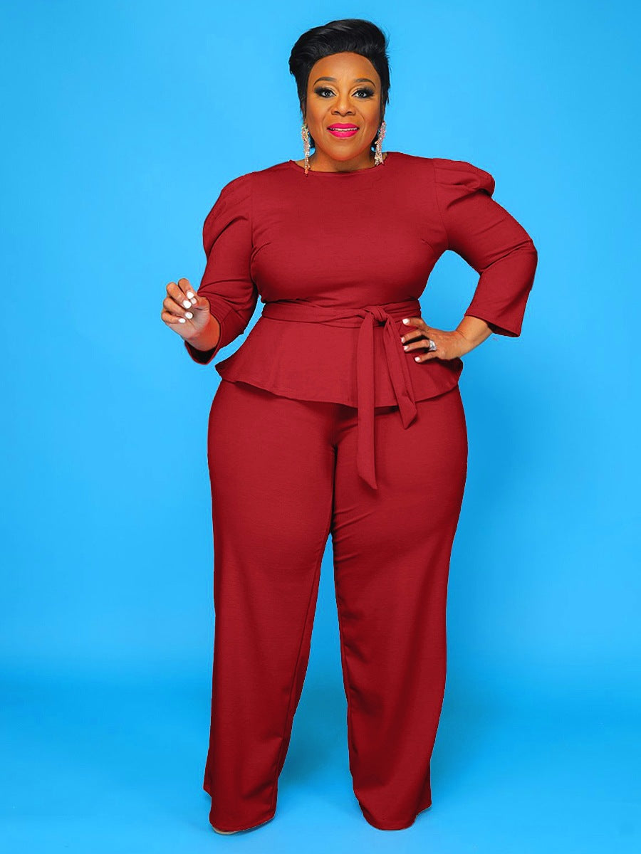 Platform Solid Color Long-Sleeved Trousers Two-Piece Suit