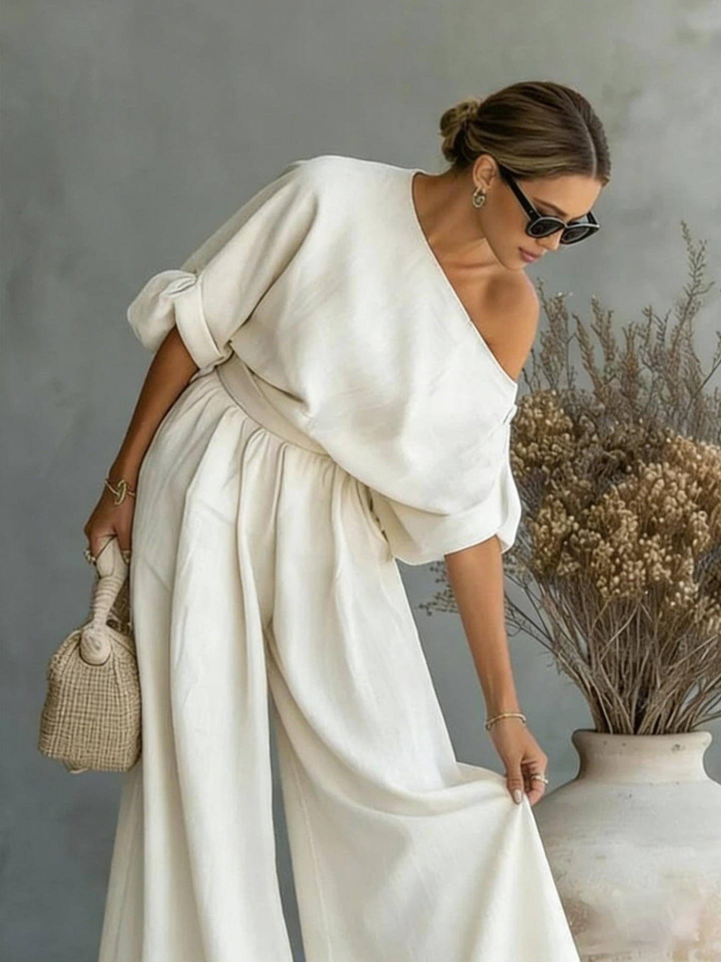 Wide Leg Casual off Shoulder Two Piece