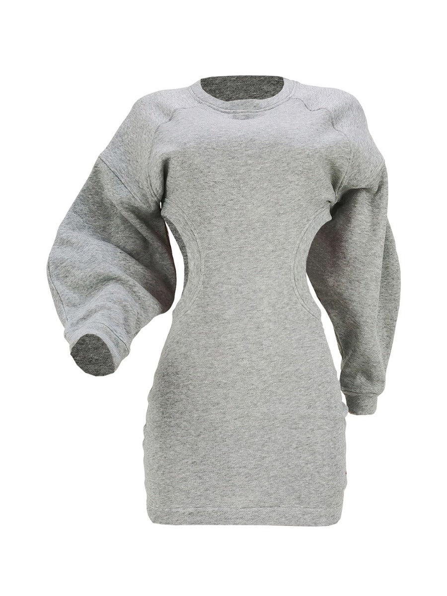 Hollow Out Lantern Sleeve Sweater Dress