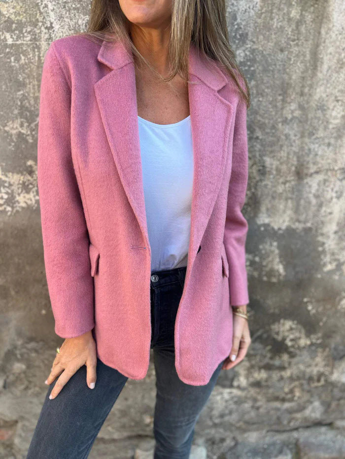 Casual Button Solid Color Woolen Coat Jacket