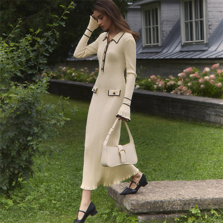 Knitted French Entry Lux Ruffled Sweater Dress