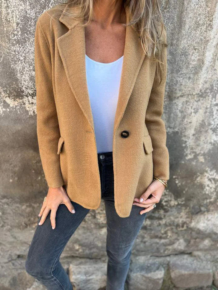 Casual Button Solid Color Woolen Coat Jacket