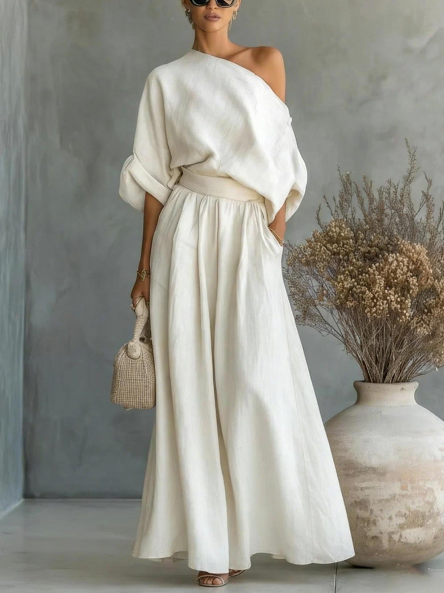 Wide Leg Casual off Shoulder Two Piece