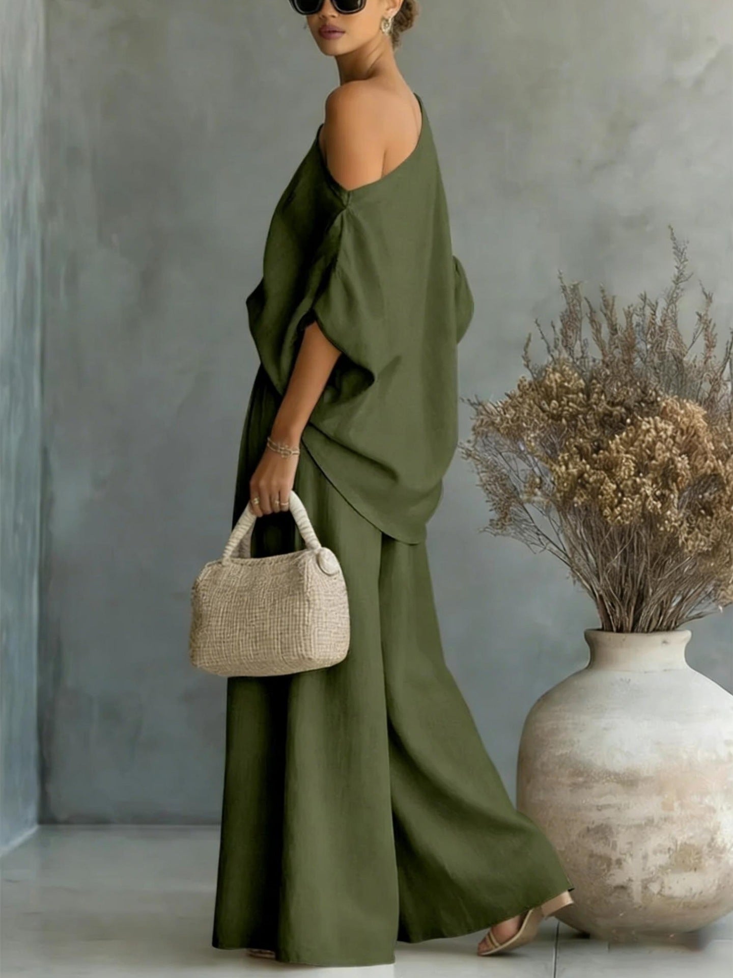 Wide Leg Casual off Shoulder Two Piece