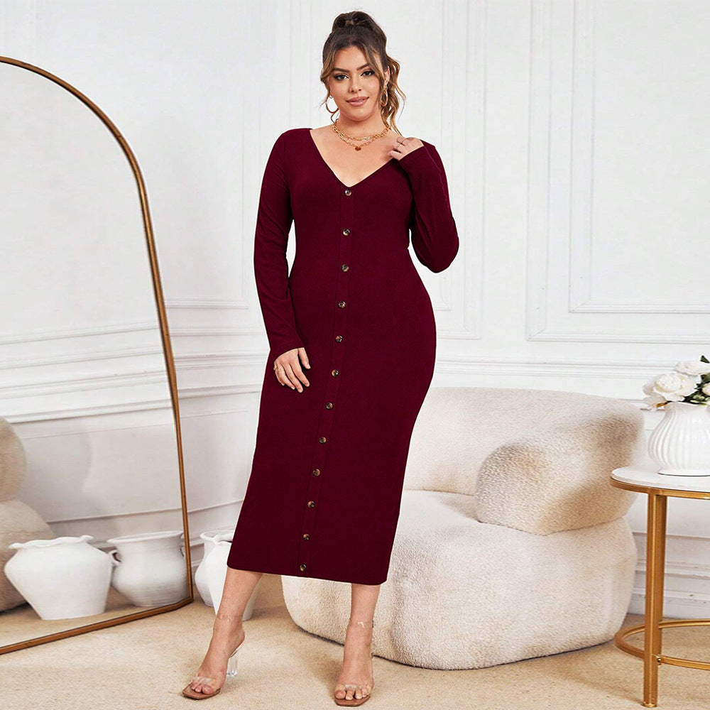V neck Sheath Knitted Maxi Dress