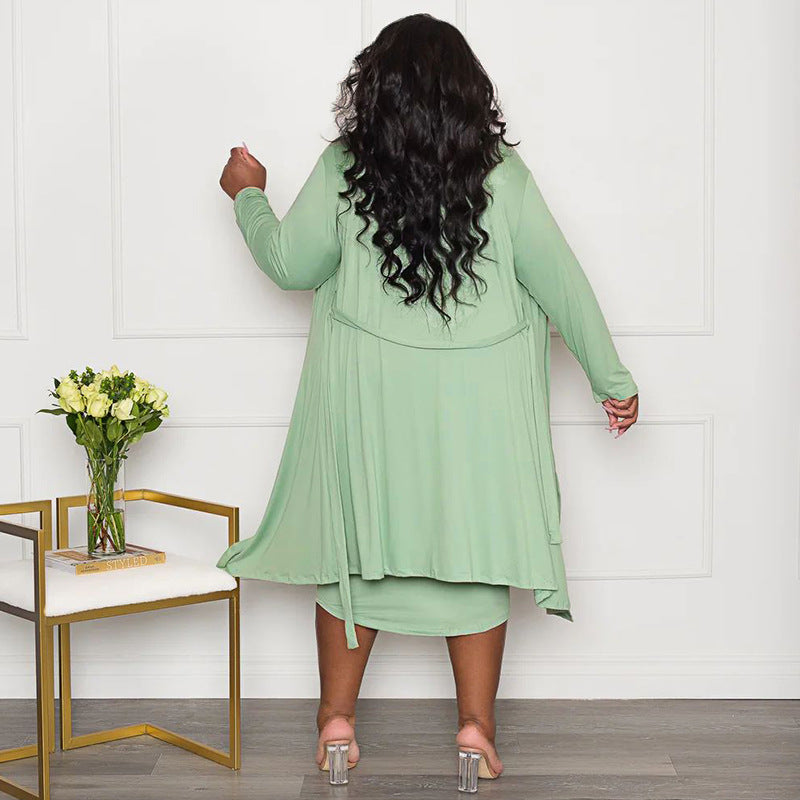 Casual Long Sleeve Tube Top Dress Two Piece Set