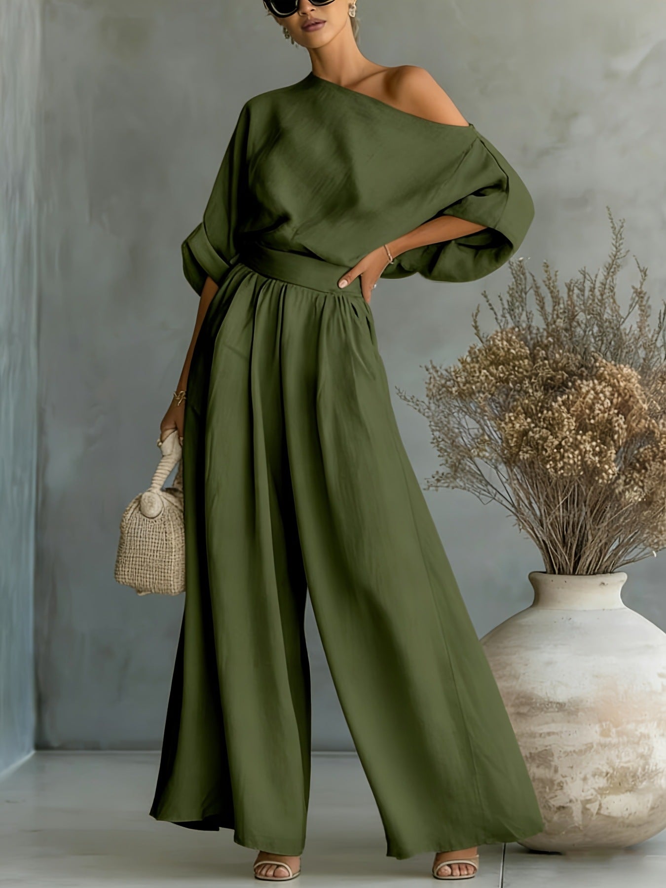 Wide Leg Casual off Shoulder Two Piece