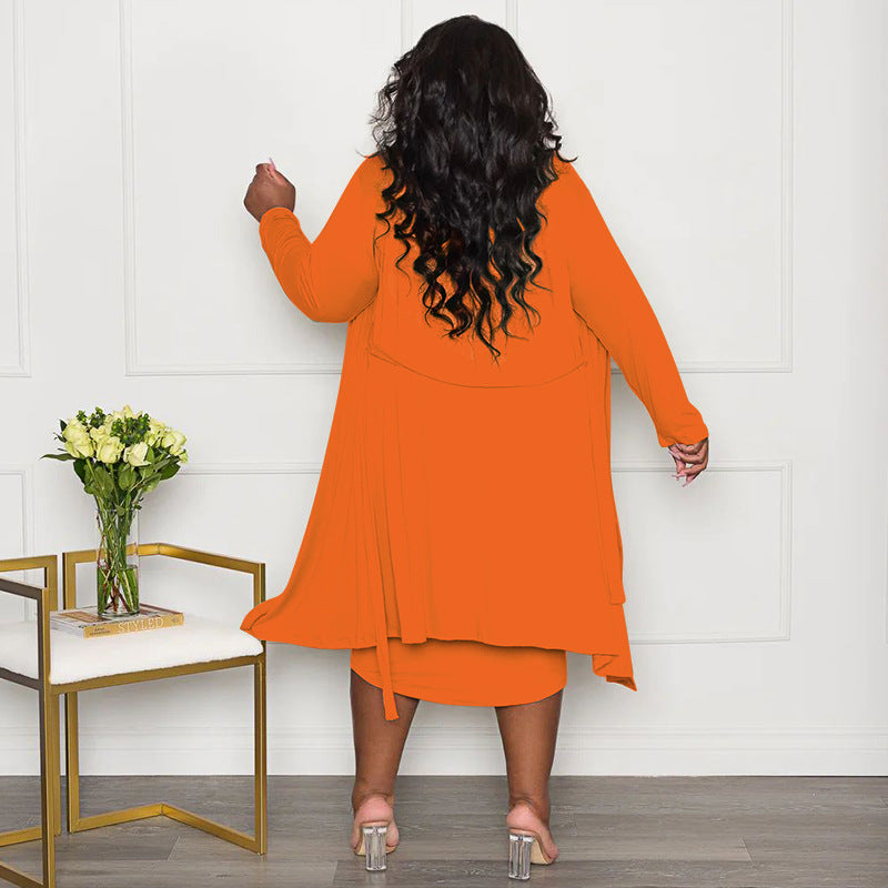 Casual Long Sleeve Tube Top Dress Two Piece Set