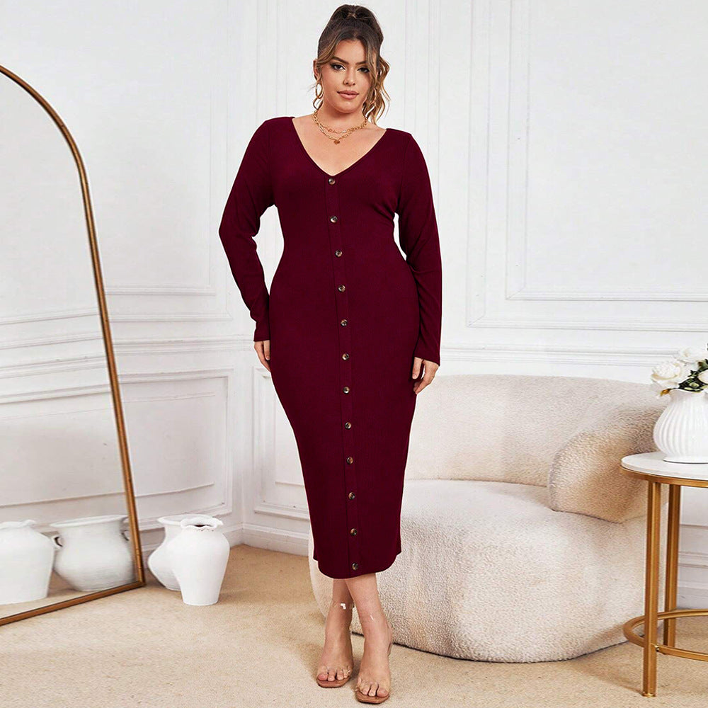 V neck Sheath Knitted Maxi Dress