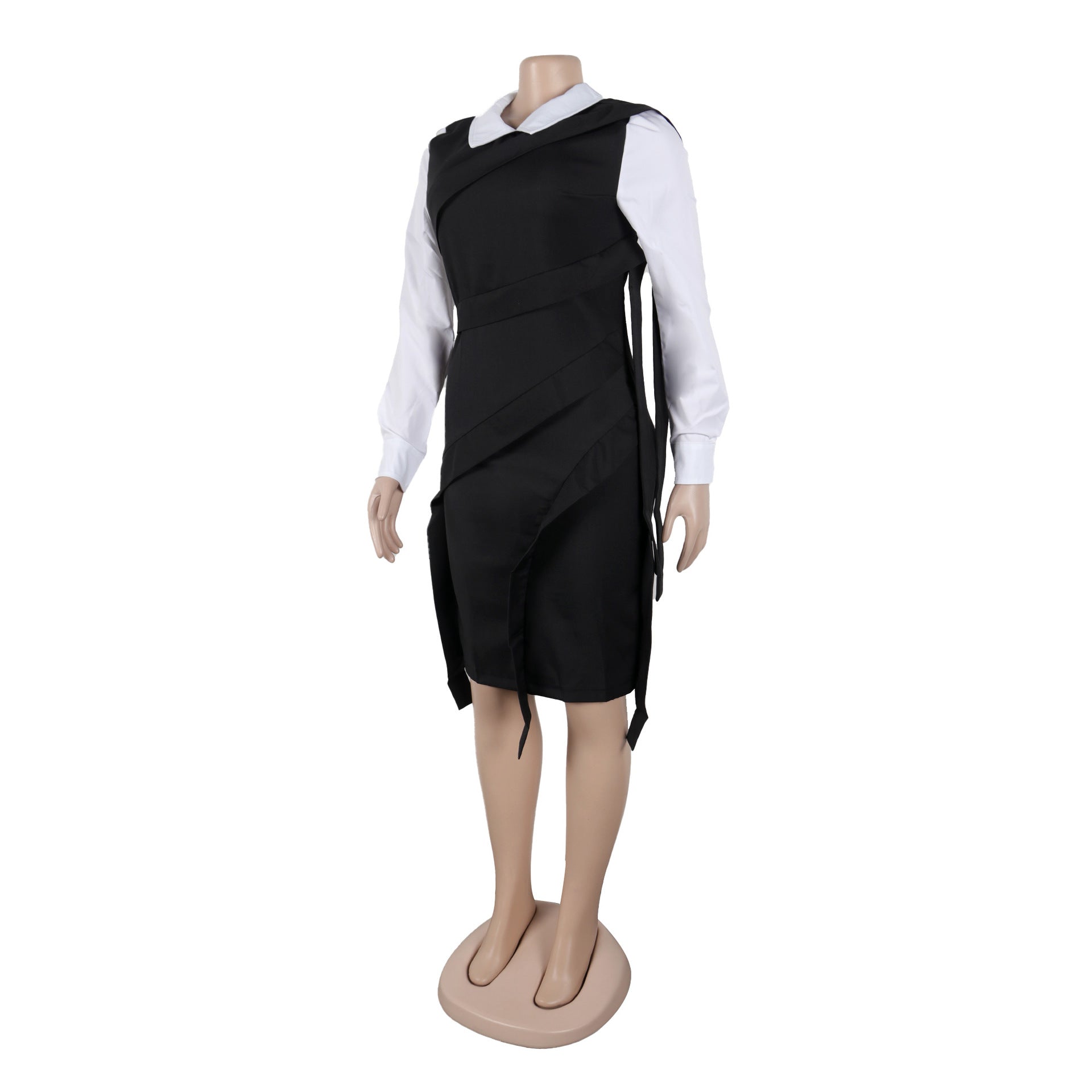 Contrast False Two Piece Ribbon Dress
