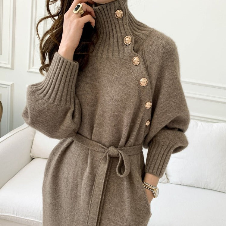 Knitted Japanese Korean Lace up Sweater Dress