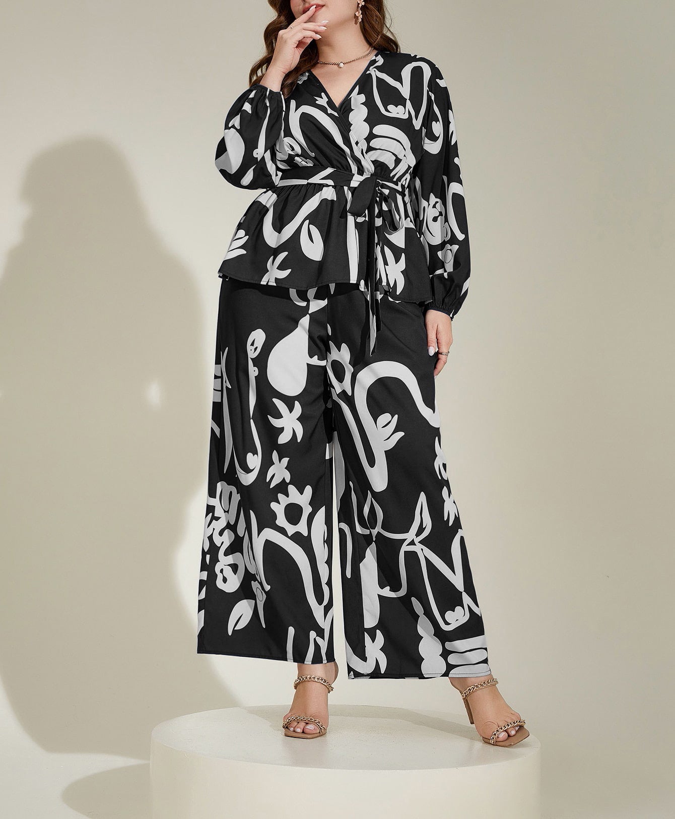 Loose Retro Floral V Neck Office Middle East Printing Shirt Outfit