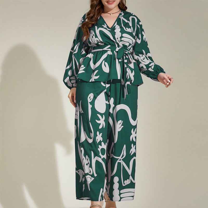 Loose Retro Floral V Neck Office Middle East Printing Shirt Outfit