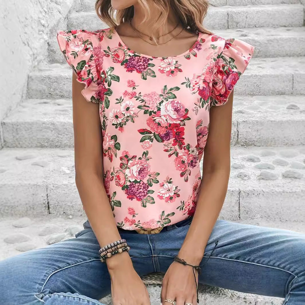 Summer Floral Print Short Sleeved Shirt