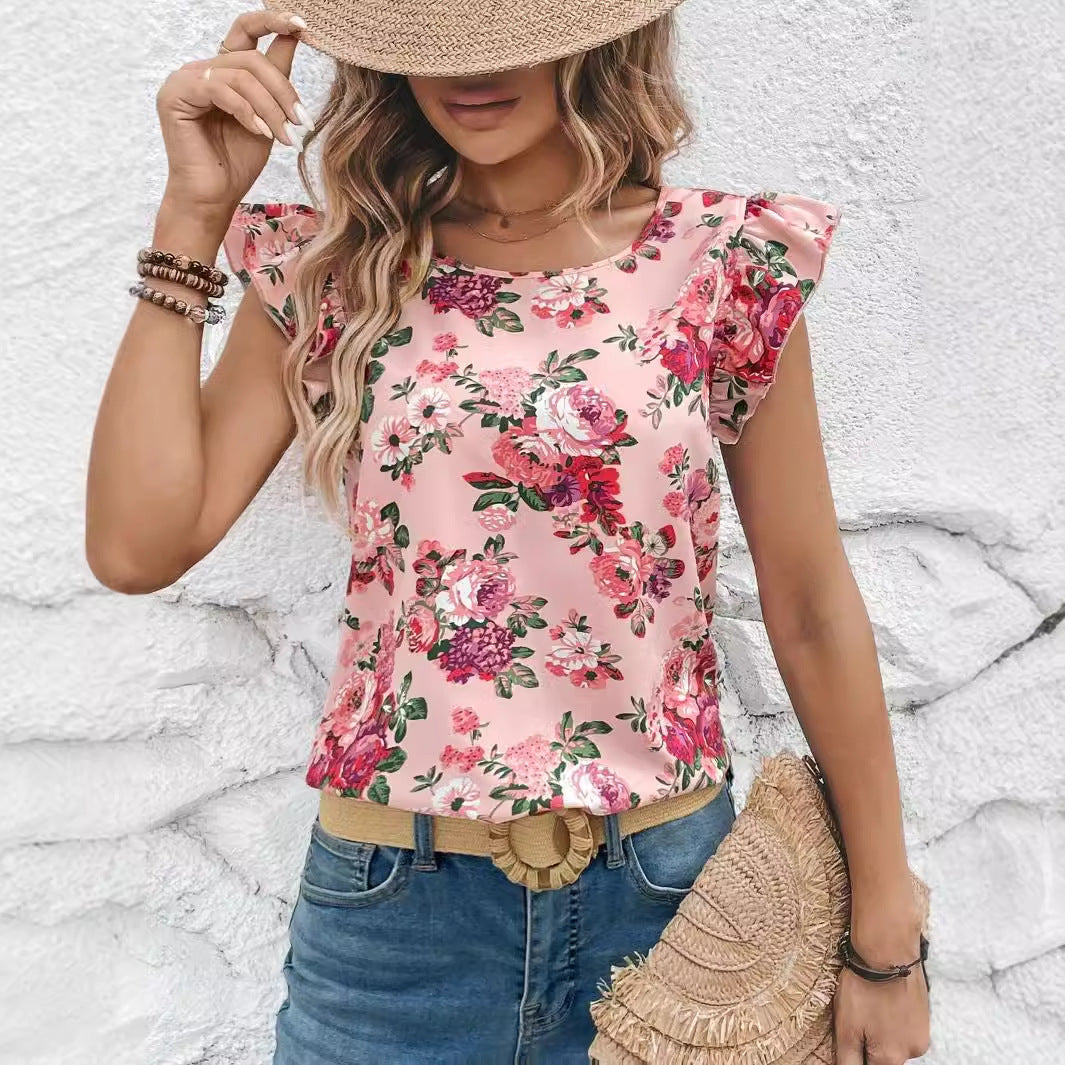 Summer Floral Print Short Sleeved Shirt