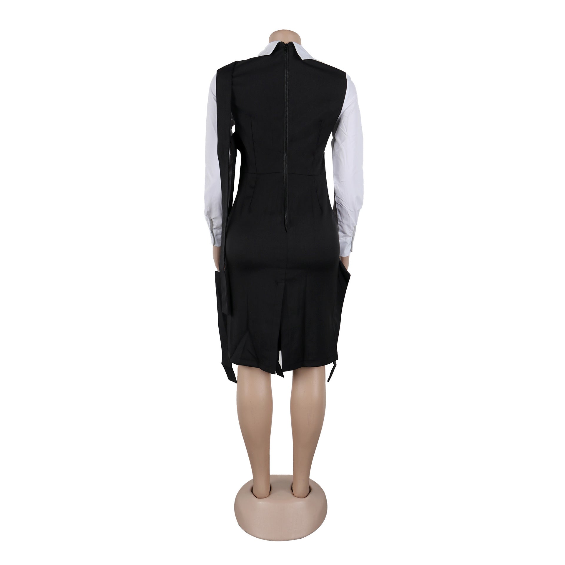 Contrast False Two Piece Ribbon Dress