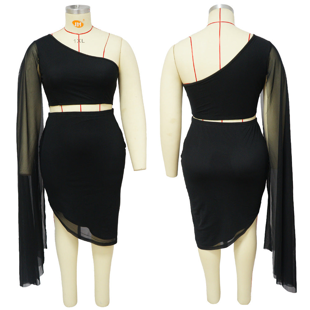 Train Sleeve Elastic Diagonal Two Piece Set